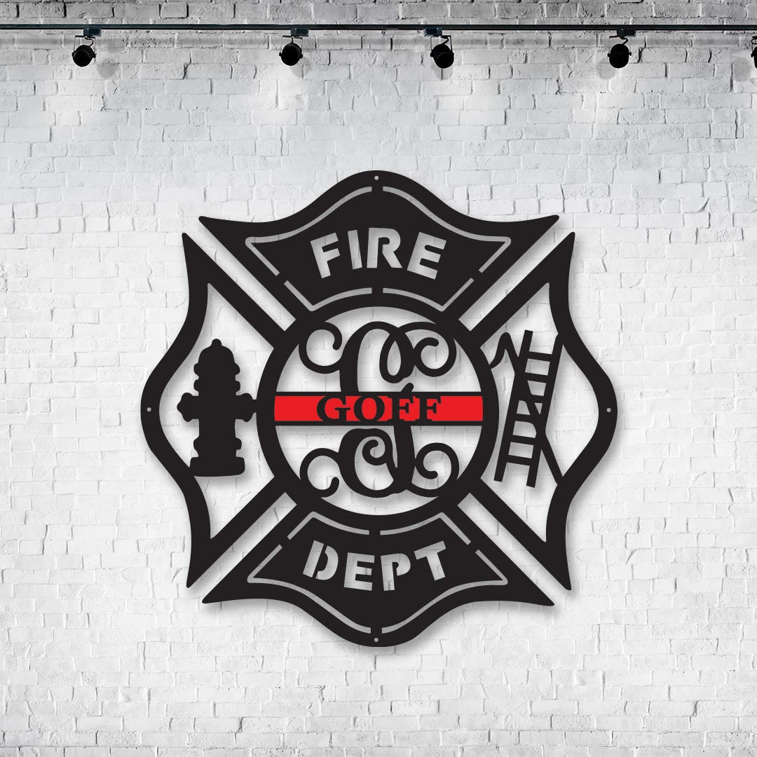 Firefighter Metal Maltese Cross W Ladder Custom Metal Fire Department Sign Monogram Door Hanger Firefighter Gift