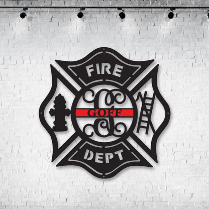 Firefighter Metal Maltese Cross W Ladder Custom Metal Fire Department Sign Monogram Door Hanger Firefighter Gift