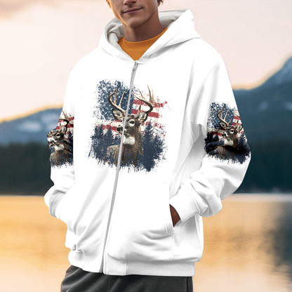 Vintage Patriotic Deer American Flag All Over Print Shirt