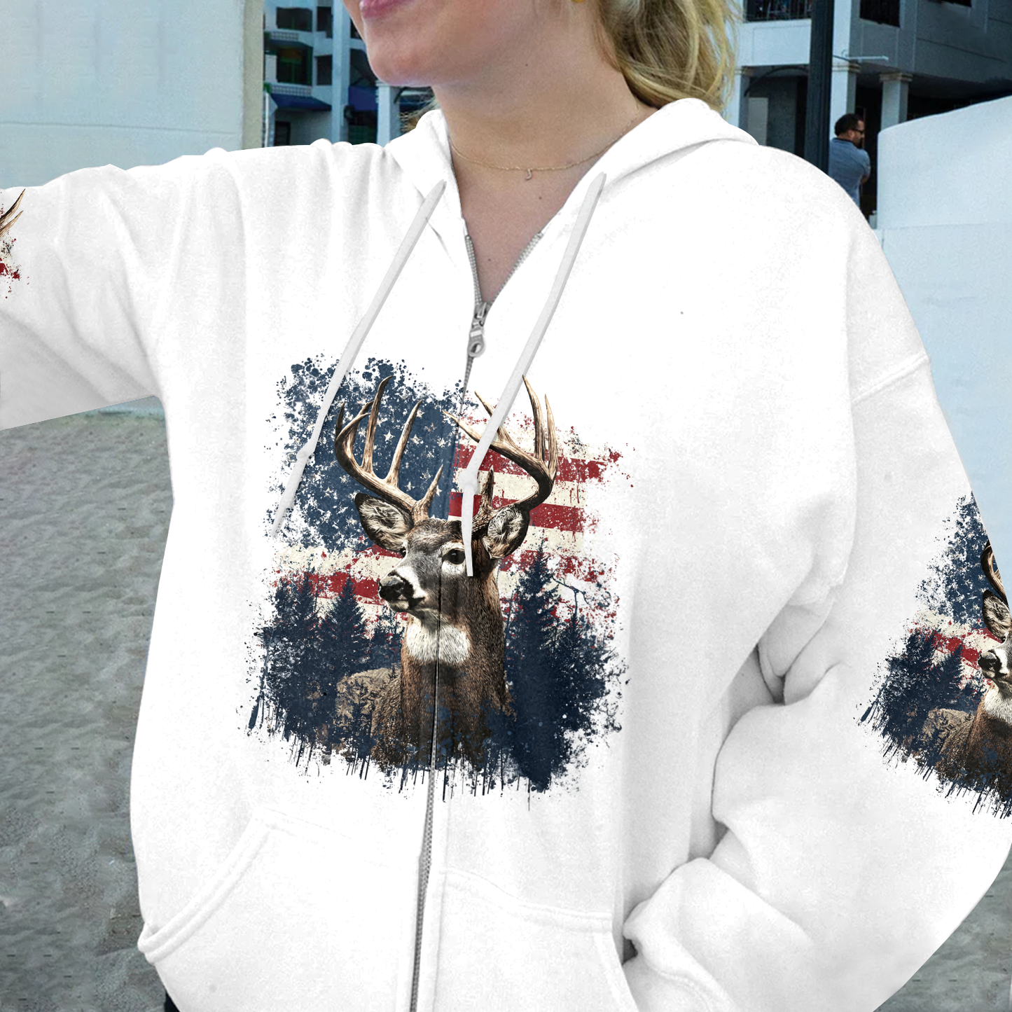 Vintage Patriotic Deer American Flag All Over Print Shirt