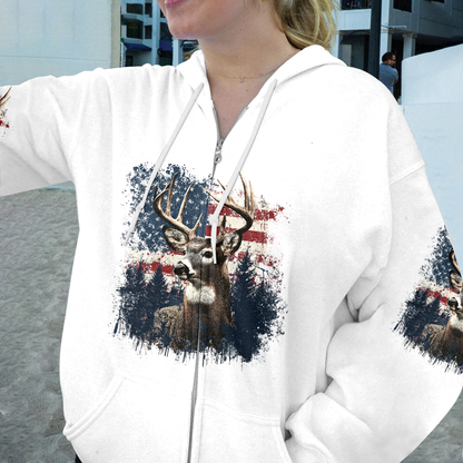 Vintage Patriotic Deer American Flag All Over Print Shirt