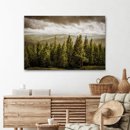 Vintage Pine Tree Forest Canvas Wall Art