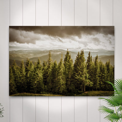 Vintage Pine Tree Forest Canvas Wall Art