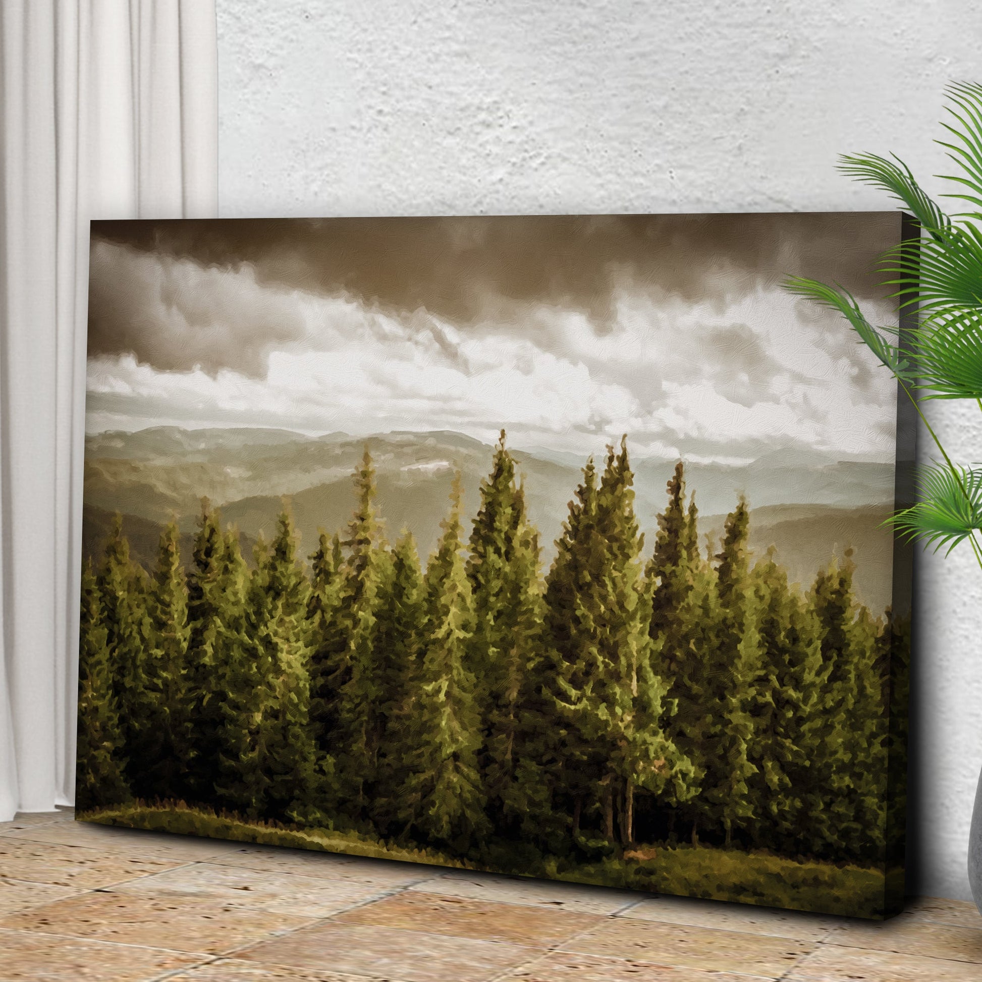 Vintage Pine Tree Forest Canvas Wall Art