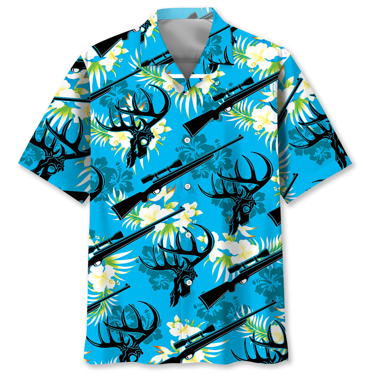 Deer Hunting Hibiscus Hawaiian Shirt