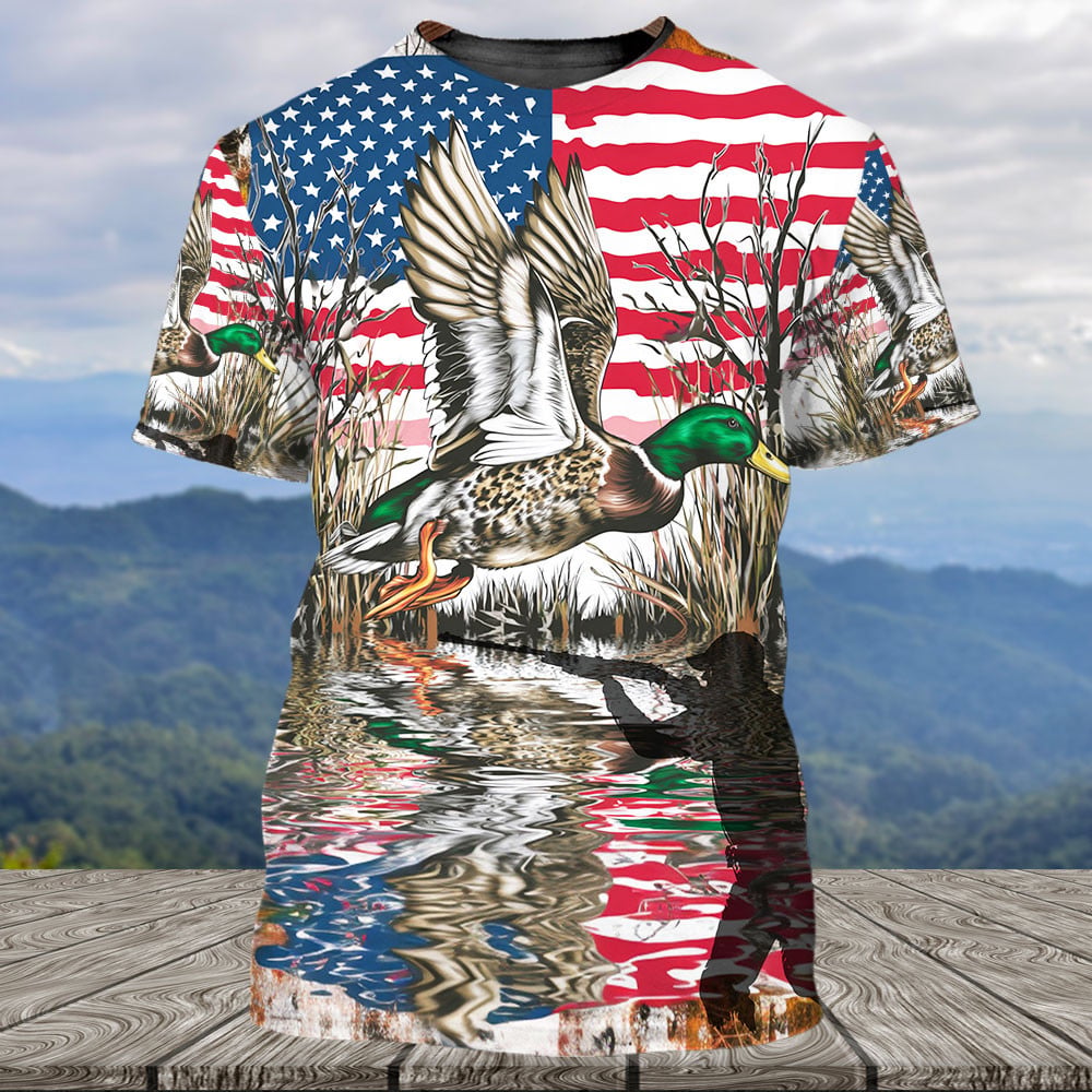 America Mallard Duck Hunting Camo All Over Print Shirt