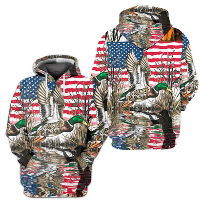 America Mallard Duck Hunting Camo All Over Print Shirt