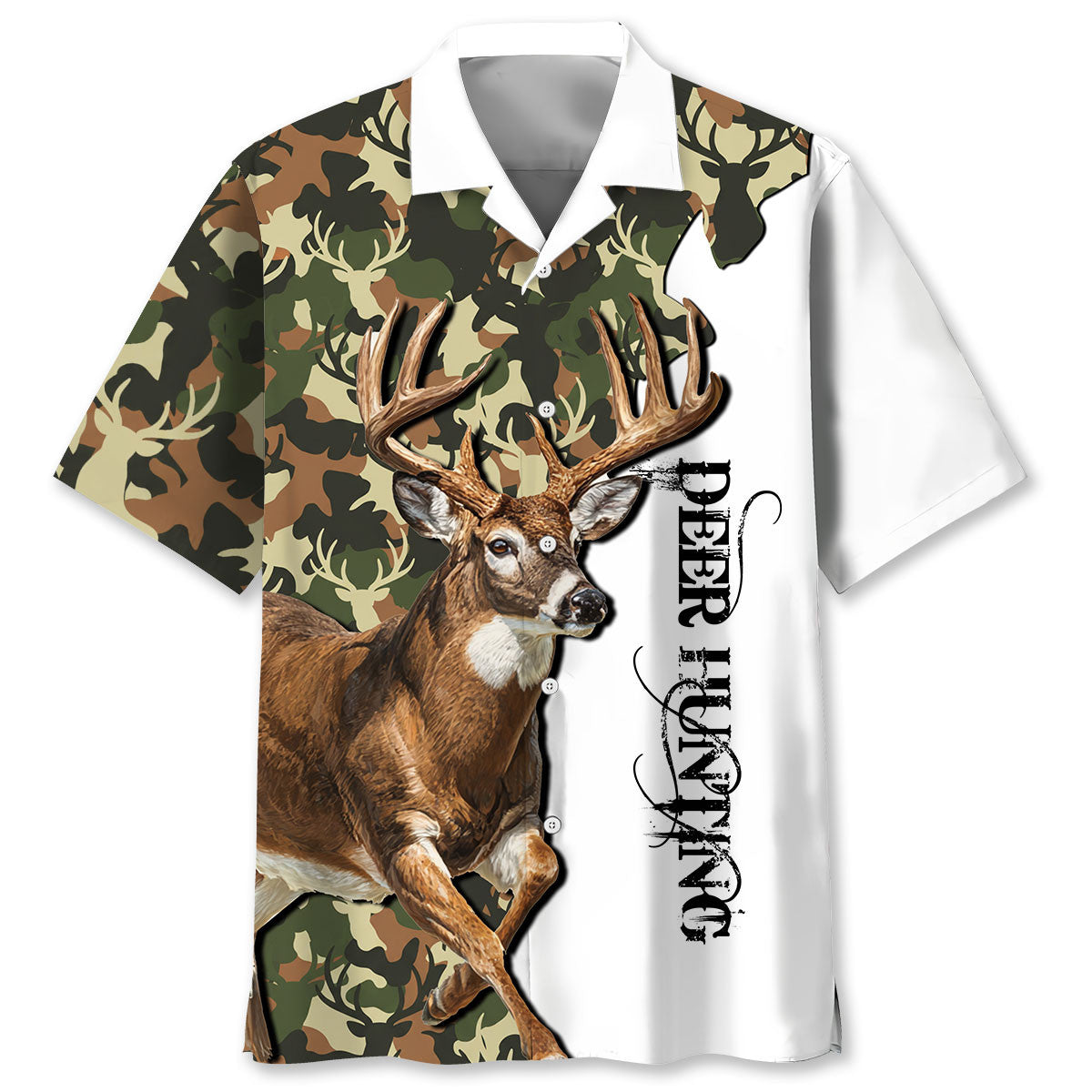 White Camo Deer Hunting Hawaiian Shirt
