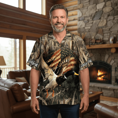 Custom Name America Duck Hunting Hawaiian Shirt