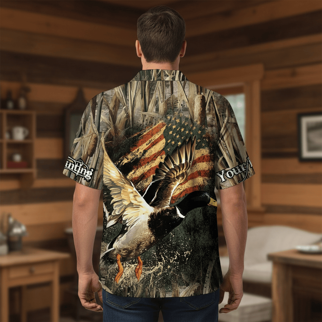 Custom Name America Duck Hunting Hawaiian Shirt
