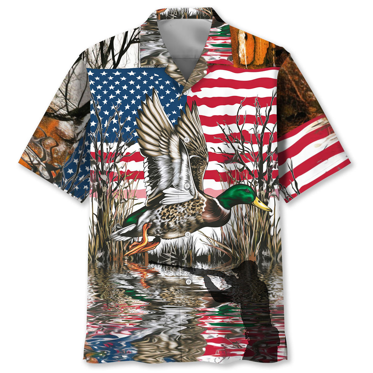 America Mallard Duck Hunting Camo Hawaiian Shirt