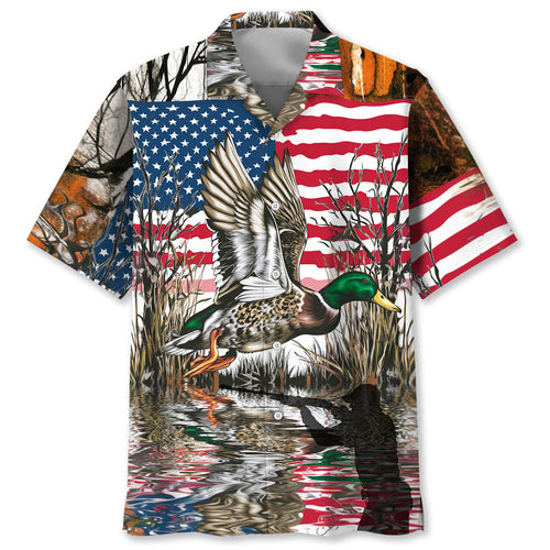 America Mallard Duck Hunting Camo Hawaiian Shirt