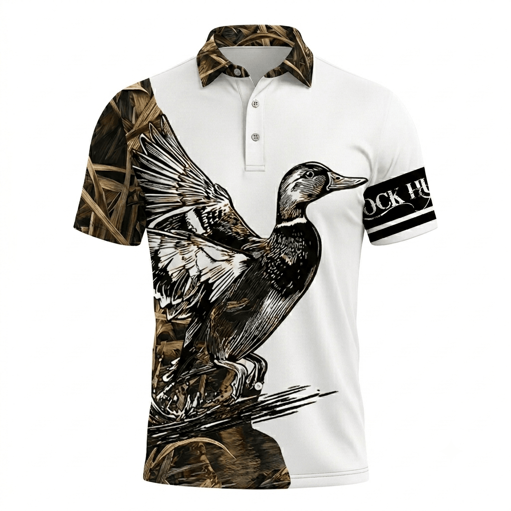 Vintage Graphic Duck Hunting Men Polo Shirt