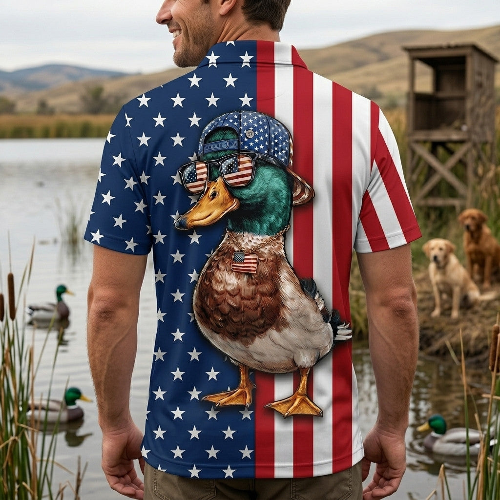 Funny Mallard Duck Patriot Men Polo Shirt
