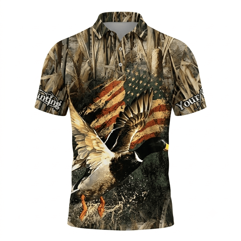 Custom Name America Duck Hunting Men Polo Shirt
