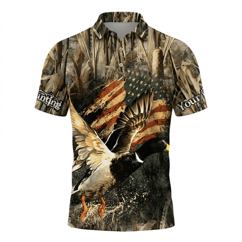 Custom Name America Duck Hunting Men Polo Shirt