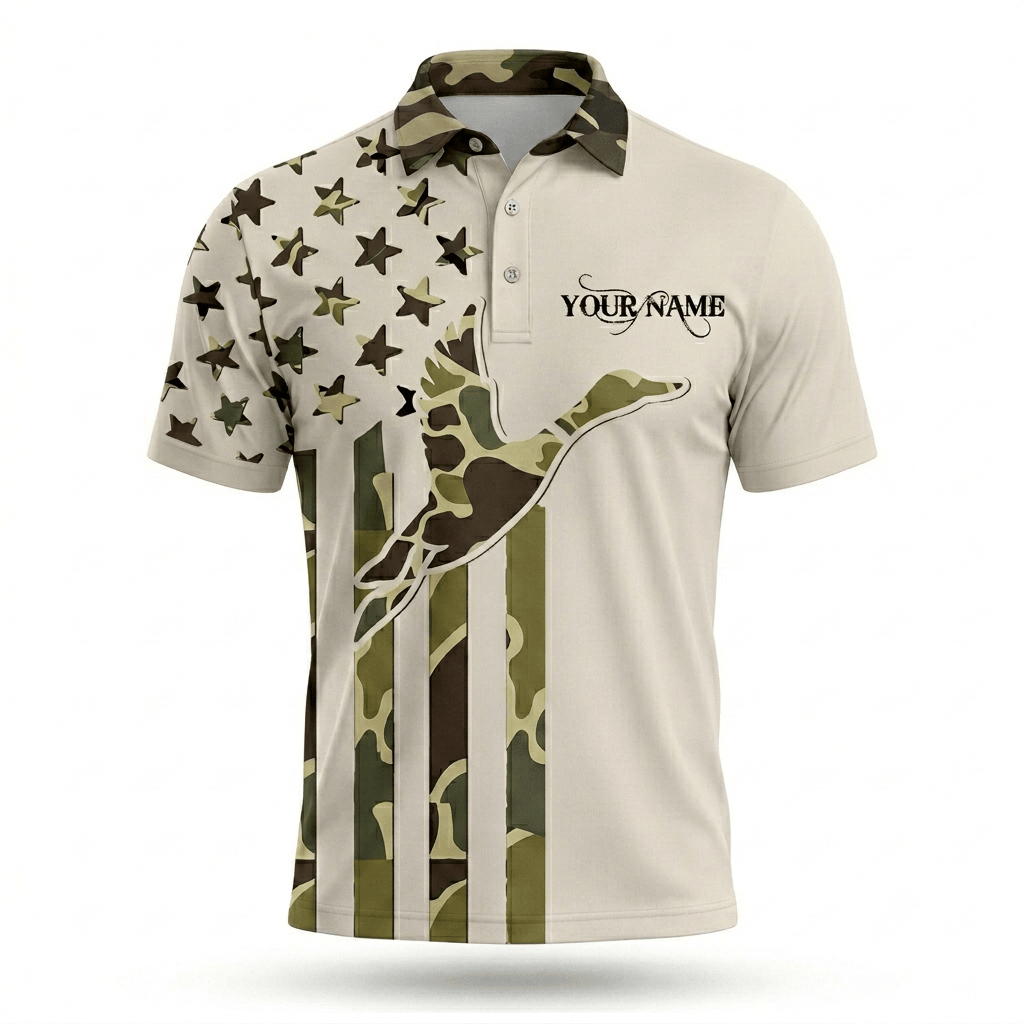 Custom Name Duck Hunting Camo Men Polo Shirt