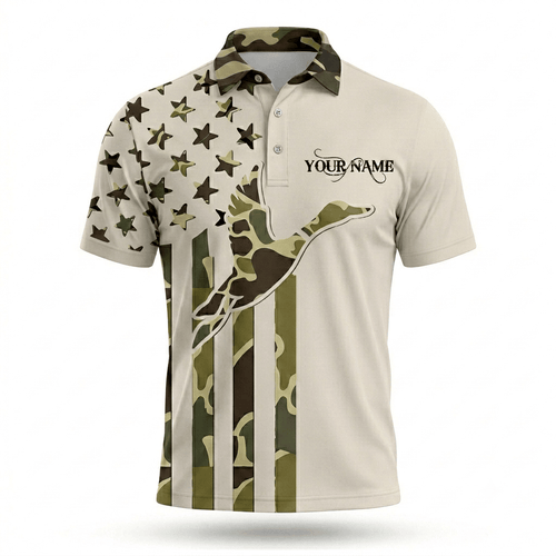 Custom Name Duck Hunting Camo Men Polo Shirt