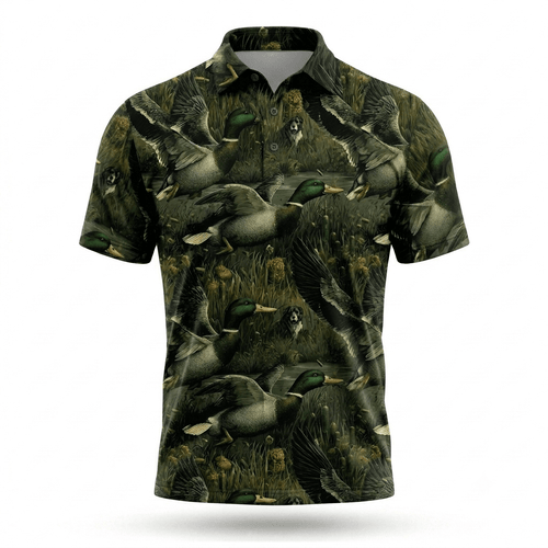 Mallard Duck Hunting Moss Green Vintage Men Polo Shirt