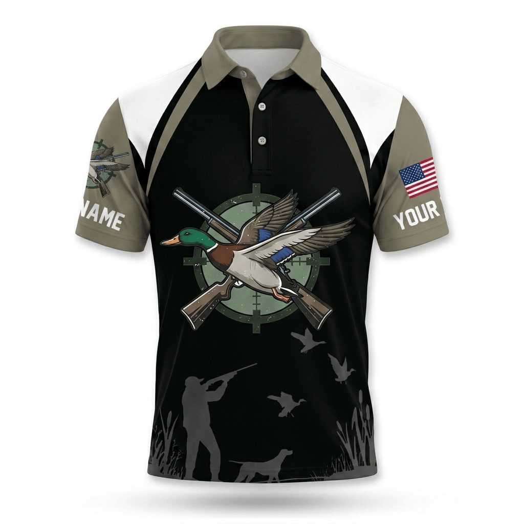 Custom Name United States Duck Hunting Men Polo Shirt