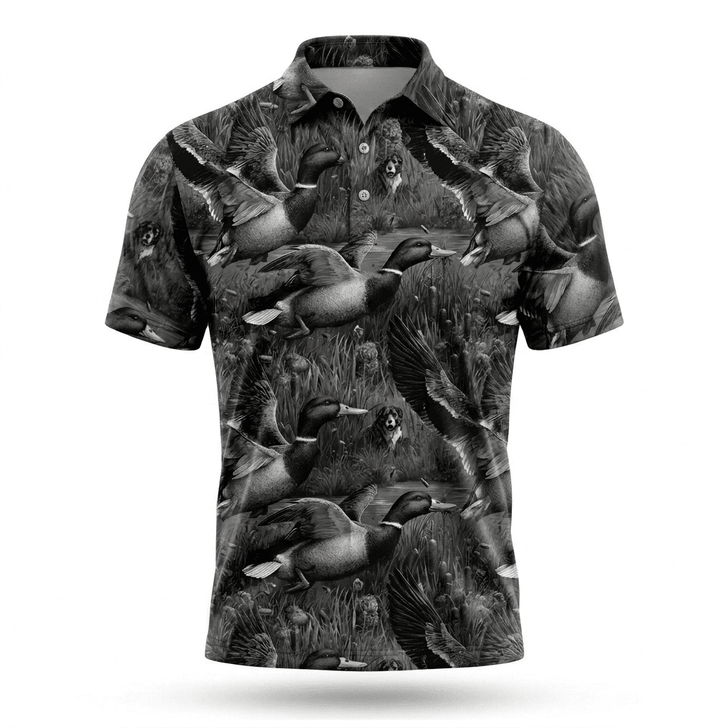 Mallard Duck Hunting Black Vintage Men Polo Shirt