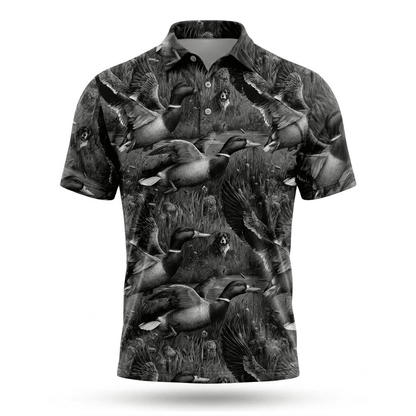 Mallard Duck Hunting Black Vintage Men Polo Shirt