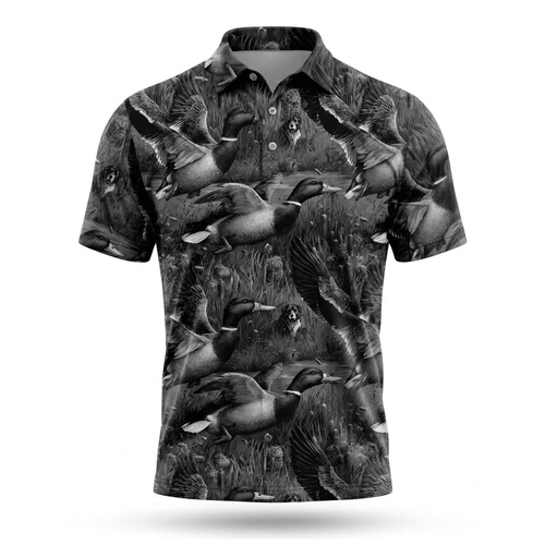 Mallard Duck Hunting Black Vintage Men Polo Shirt