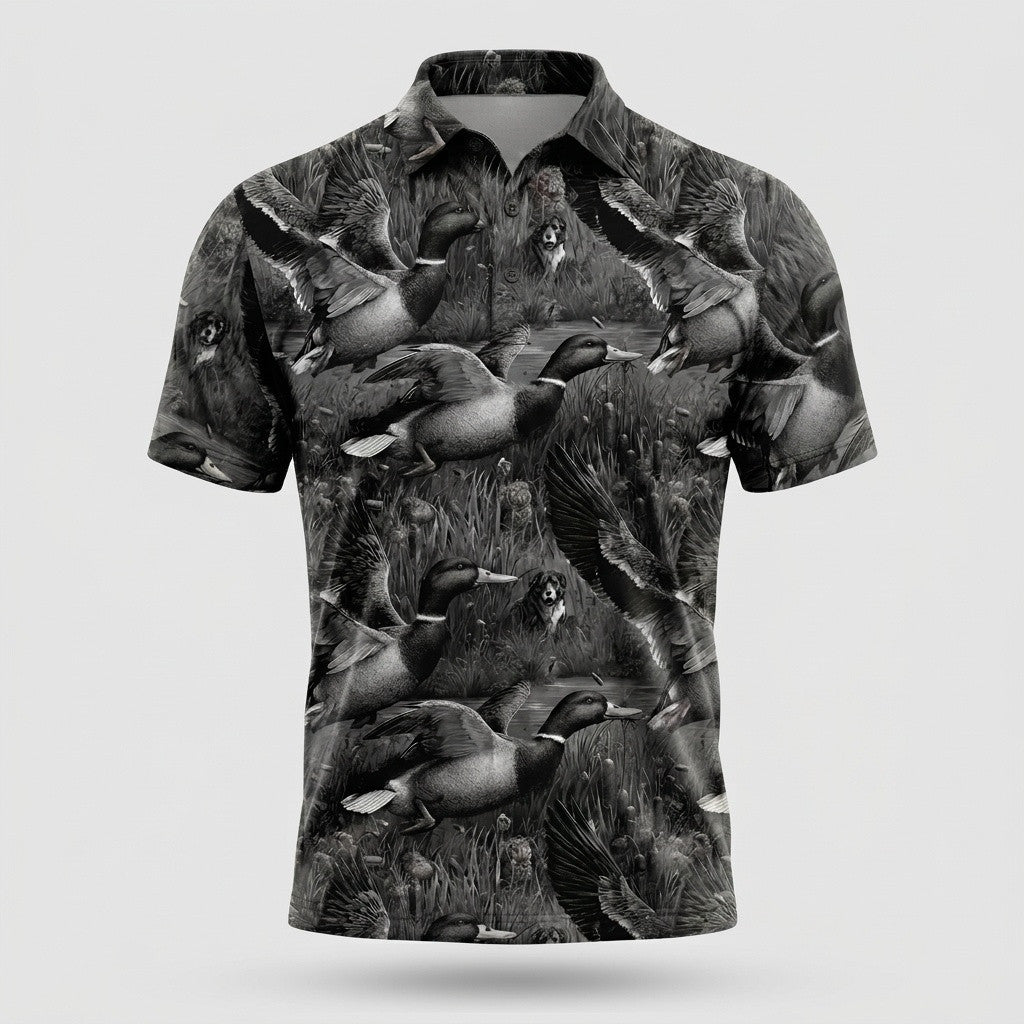 Mallard Duck Hunting Black Vintage Men Polo Shirt