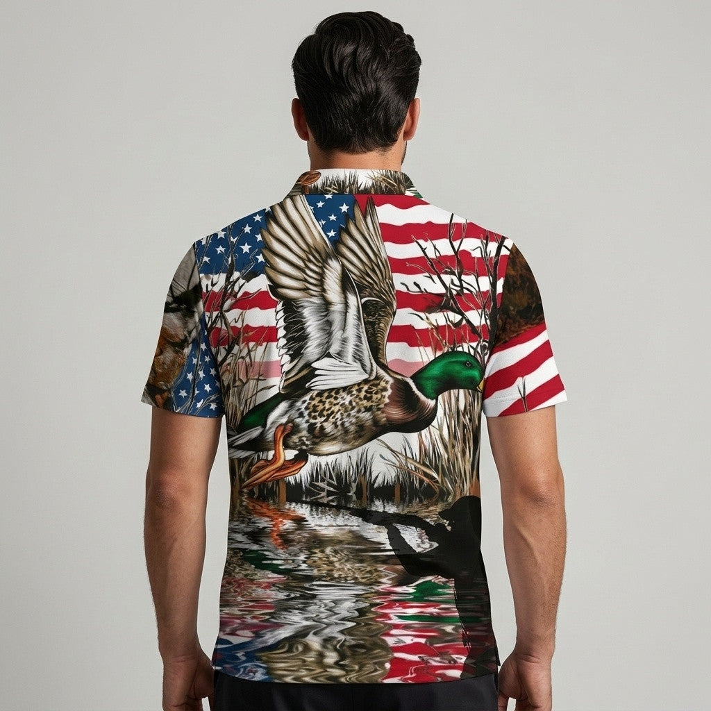 America Mallard Duck Hunting Camo Men Polo Shirt