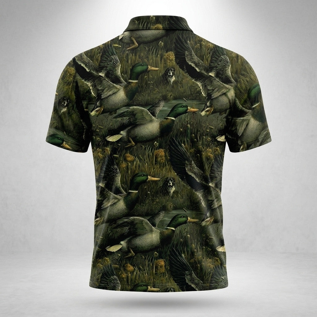 Mallard Duck Hunting Moss Green Vintage Men Polo Shirt