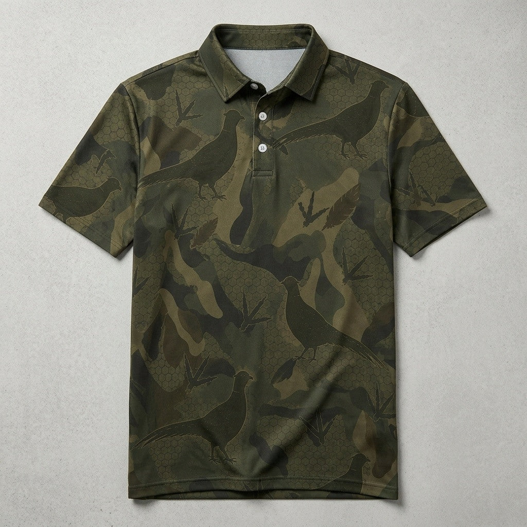 Pheasant Camouflage Hunting Men Polo Shirt