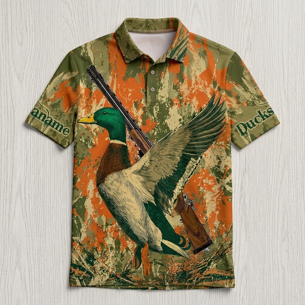 Custom Name Vintage Duck Hunting Men Polo Shirt