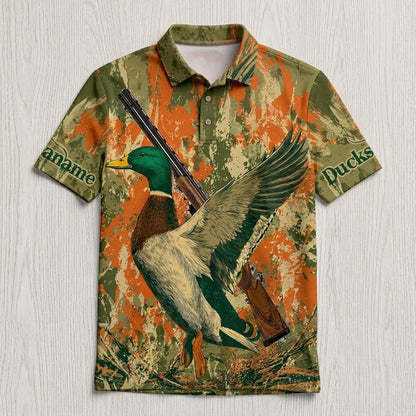 Custom Name Vintage Duck Hunting Men Polo Shirt