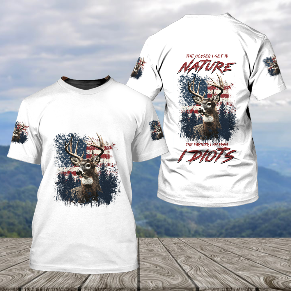 Vintage Patriotic Deer American Flag All Over Print Shirt