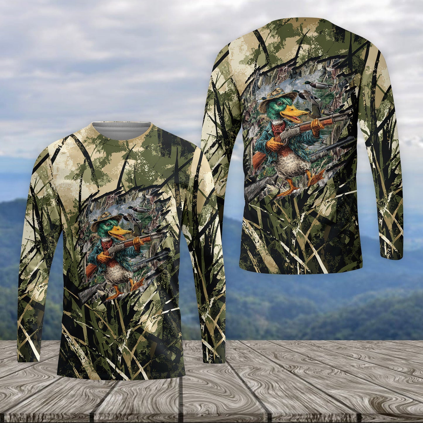 America Mallard Duck Hunting Camo All Over Print Shirt