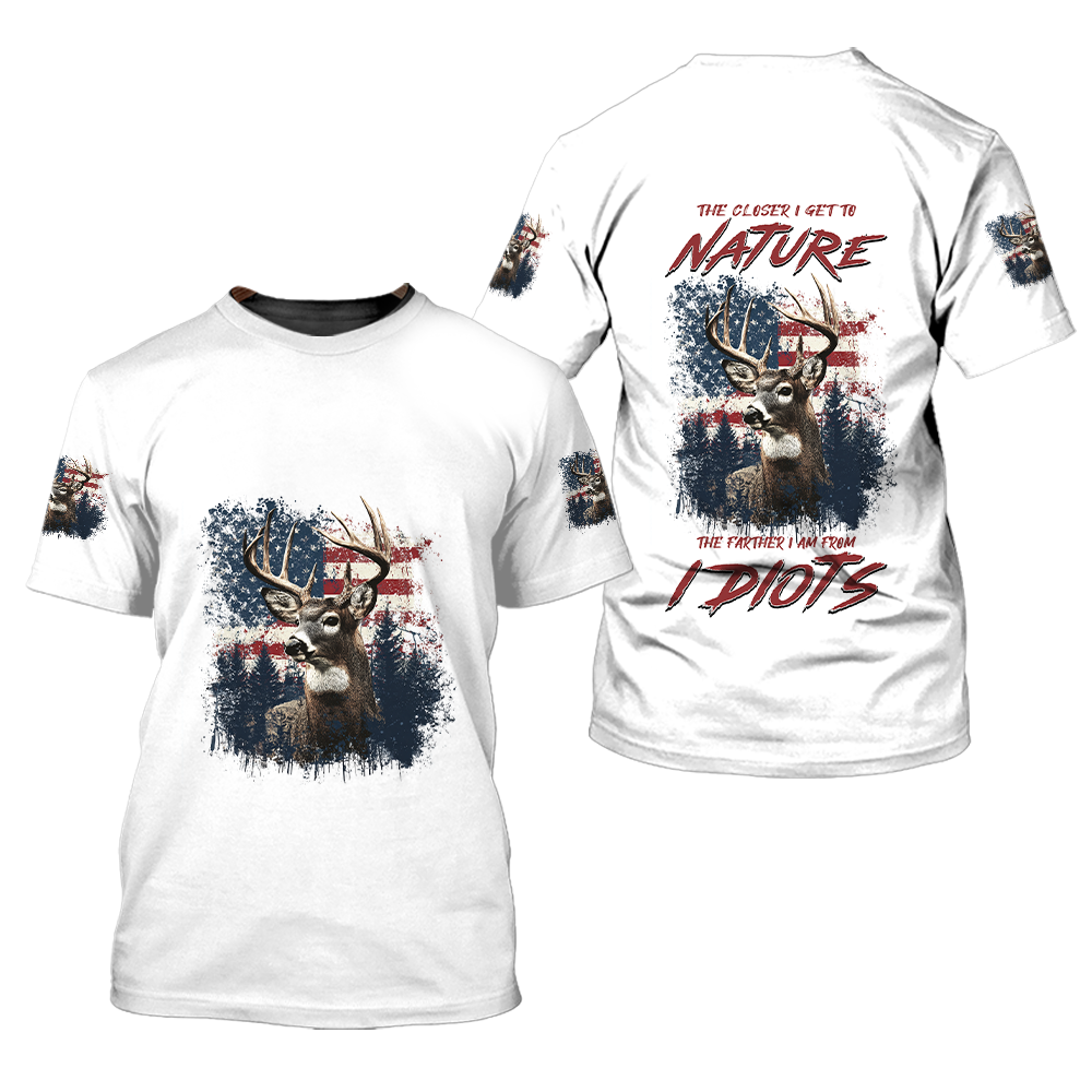 Vintage Patriotic Deer American Flag All Over Print Shirt