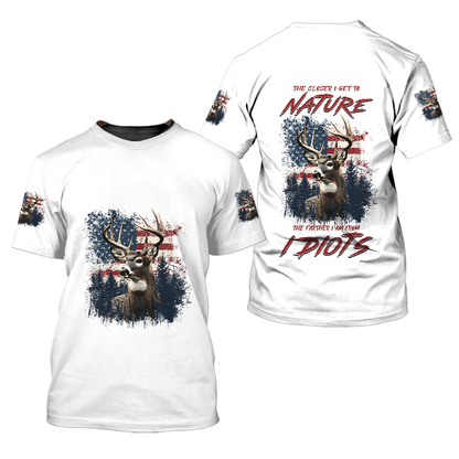 Vintage Patriotic Deer American Flag All Over Print Shirt
