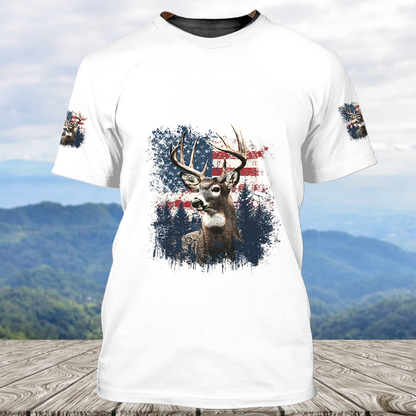 Vintage Patriotic Deer American Flag All Over Print Shirt