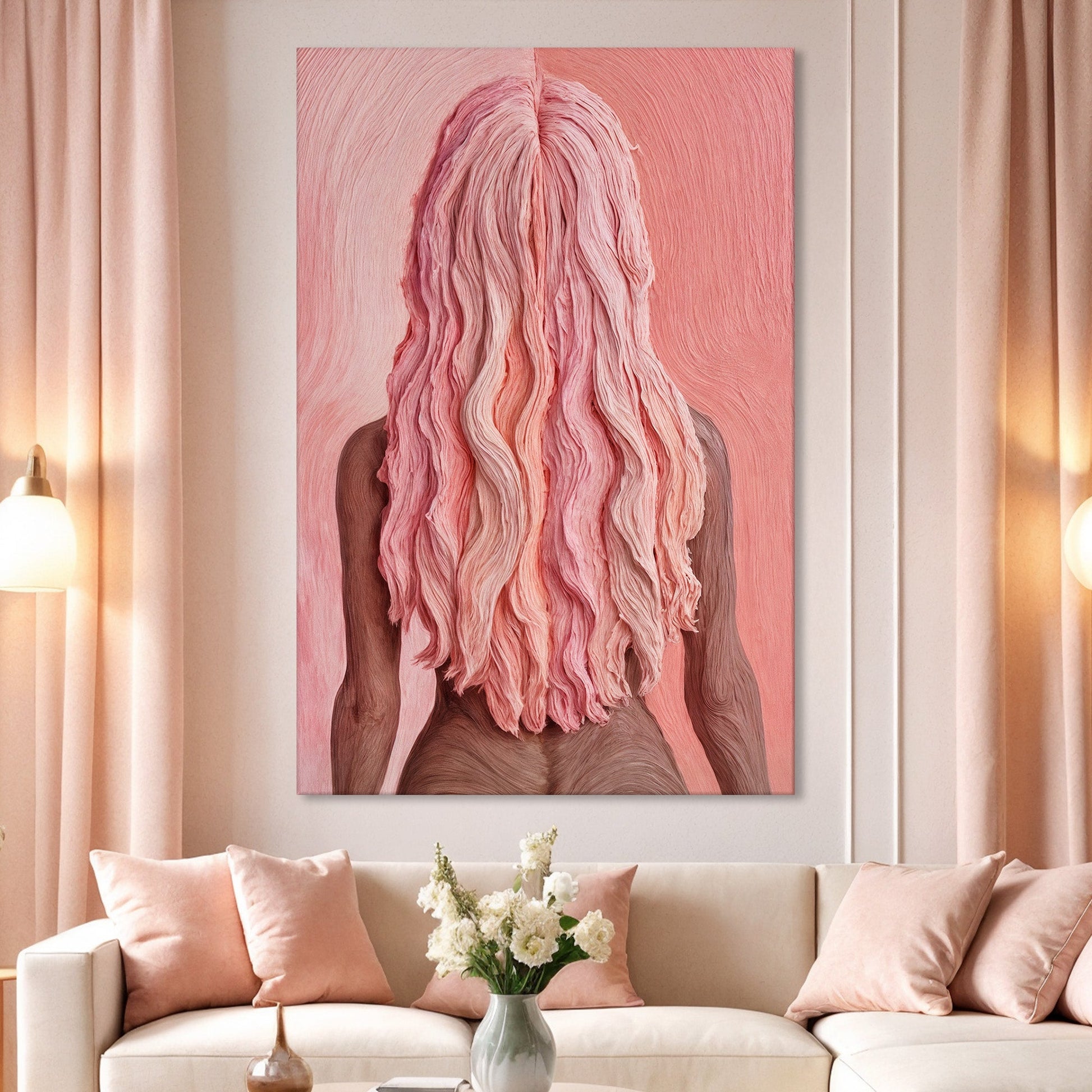 Pink Woman in Coral Abstract Wall Art