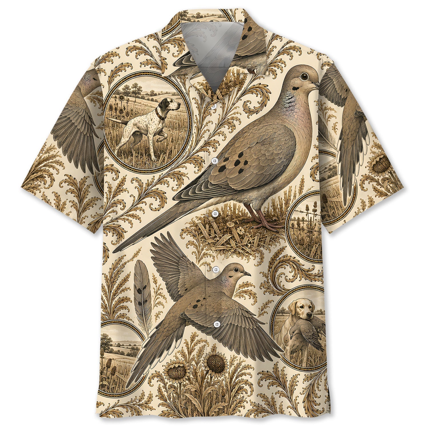 Vintage Dove Hunting Toile Hawaiian Shirt