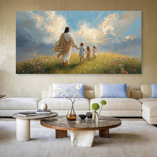 Heavenly Stroll Children and Christ Faith Wall Art