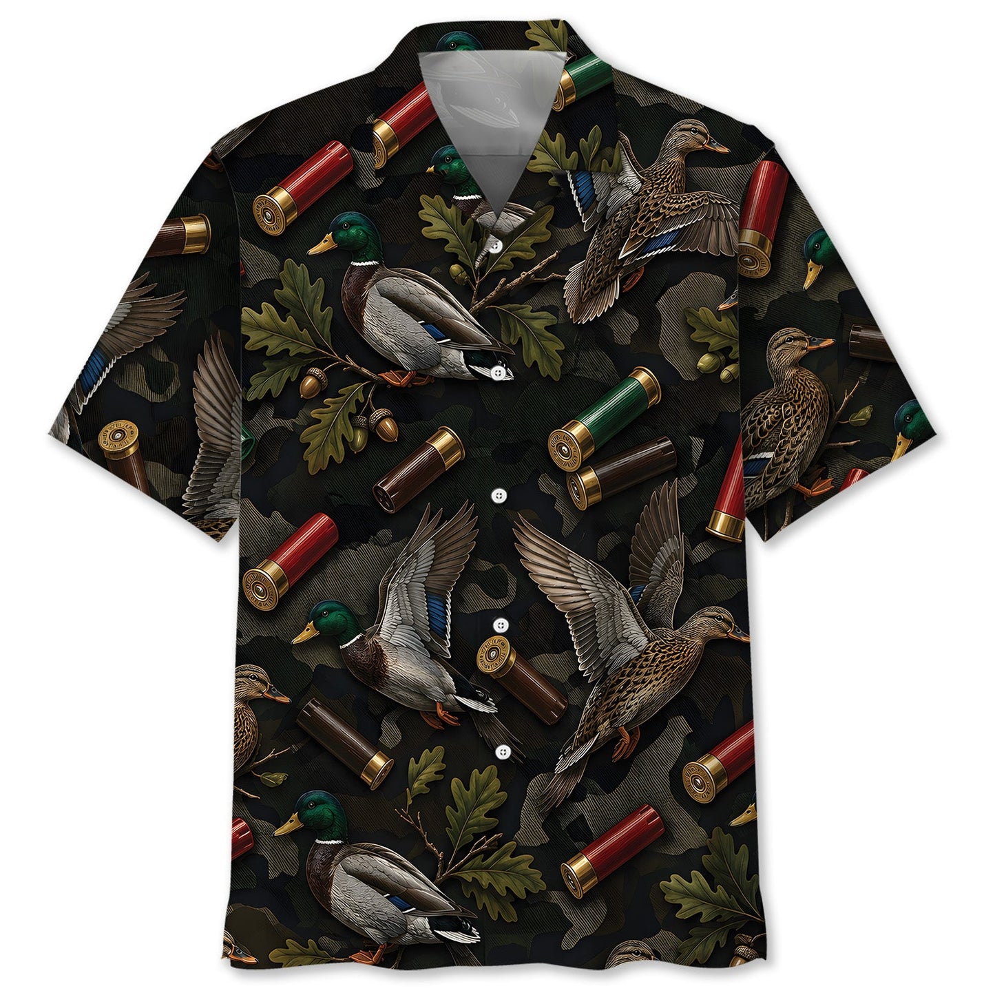 Vintage Duck Hunting Camouflage Black Hawaiian Shirt