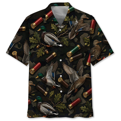 Vintage Duck Hunting Camouflage Black Hawaiian Shirt