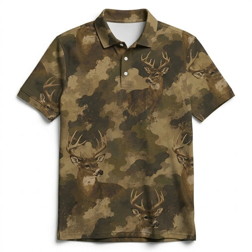 Deer Camouflage Graphic Pattern Men Polo Shirt