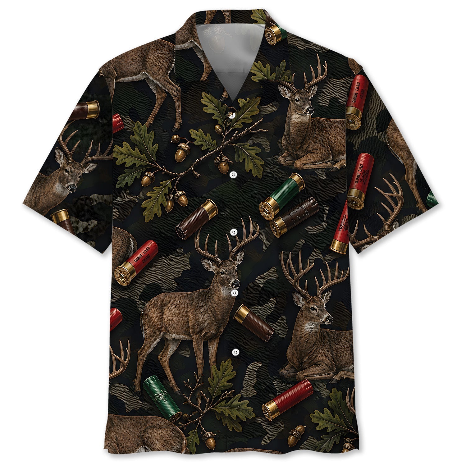 Vintage Deer Hunting Camouflage Black Hawaiian Shirt