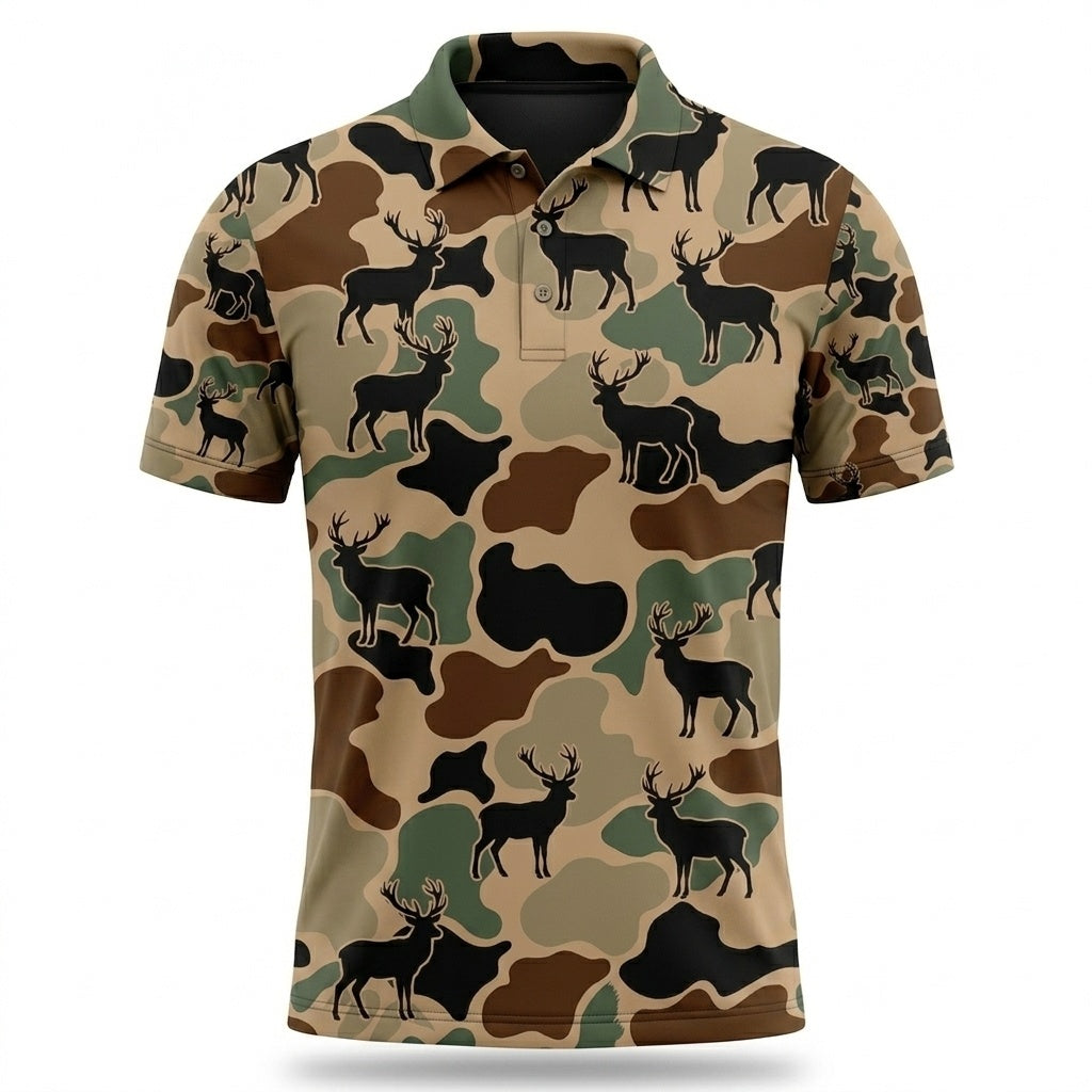 Deer Hunting Camouflage Pattern Men Polo Shirt