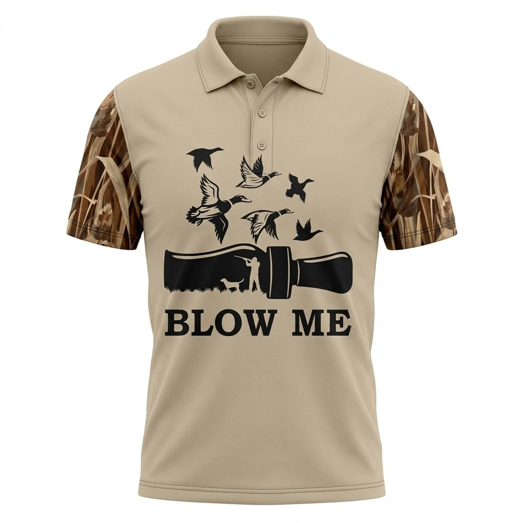 Blow Me Duck Hunting Camo Polo Men Shirt