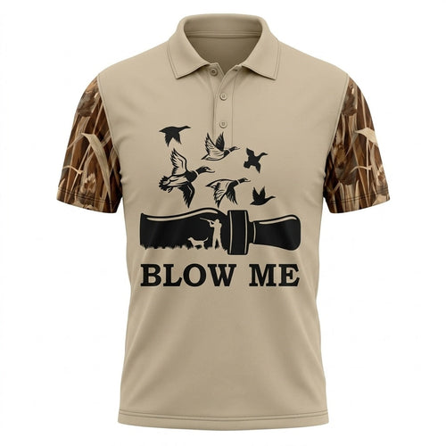 Blow Me Duck Hunting Camo Polo Men Shirt