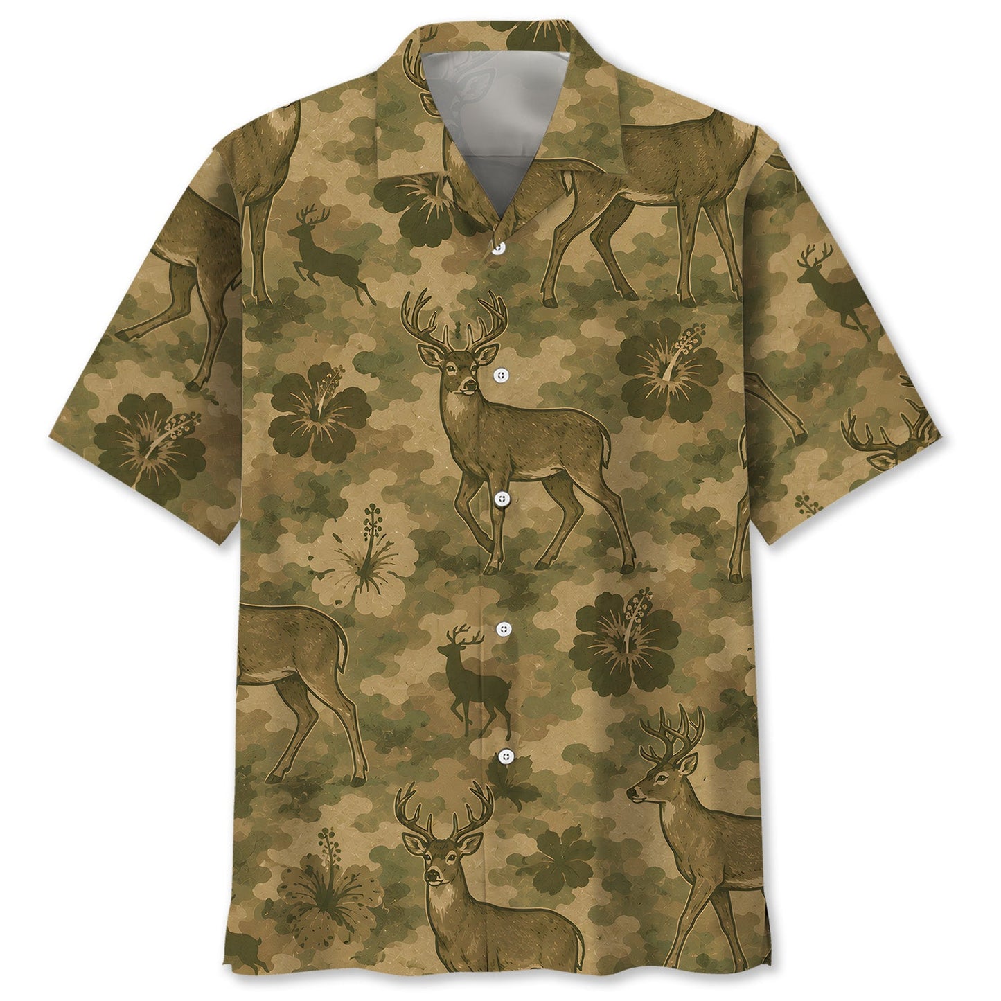 Deer Hibiscus Camouflage Hawaiian Shirt