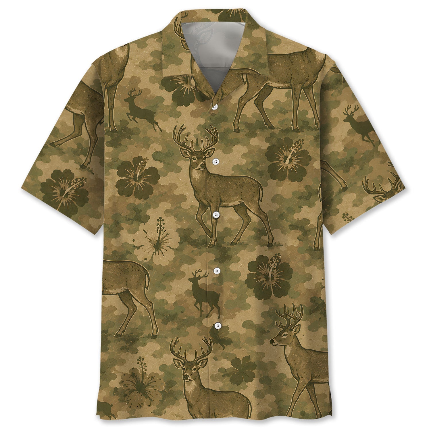 Deer Hibiscus Camouflage Hawaiian Shirt